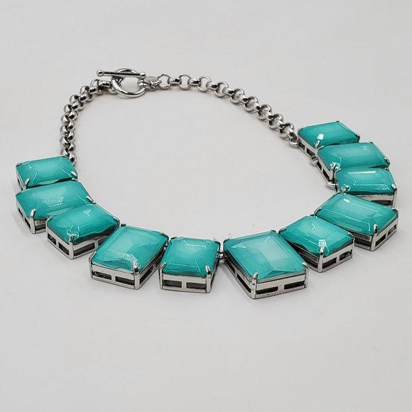 Ann Taylor Silver Aqua Faux Moonstone Bib Necklace - Picture 8 of 16